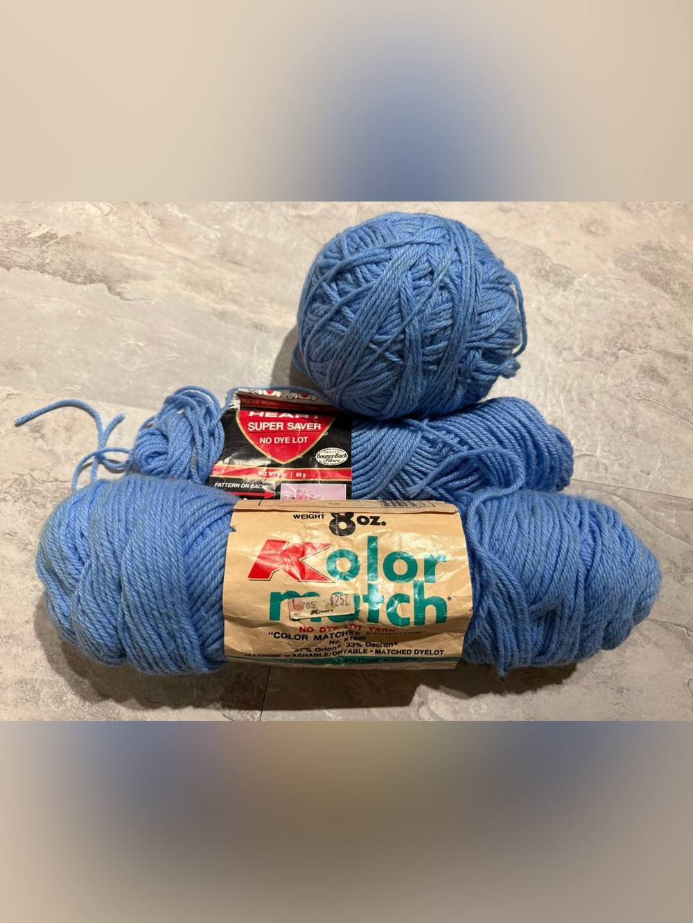 Vintage Blue Yarn Lot – Red Heart Super Saver & Vintage Kolor Match, Partials